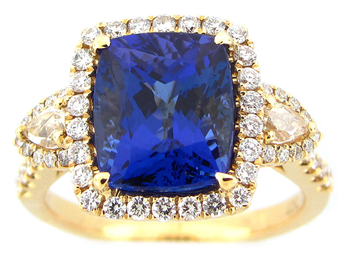 TANZANITE & DIAMOND RING, 18KY (H)