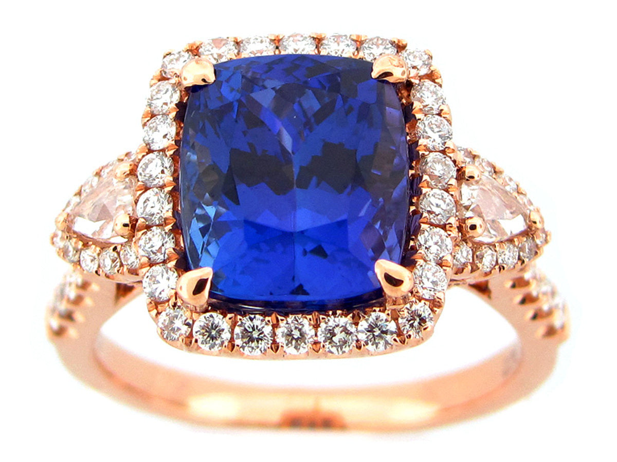 TANZANITE & DIAMOND RING, 18KR (H)