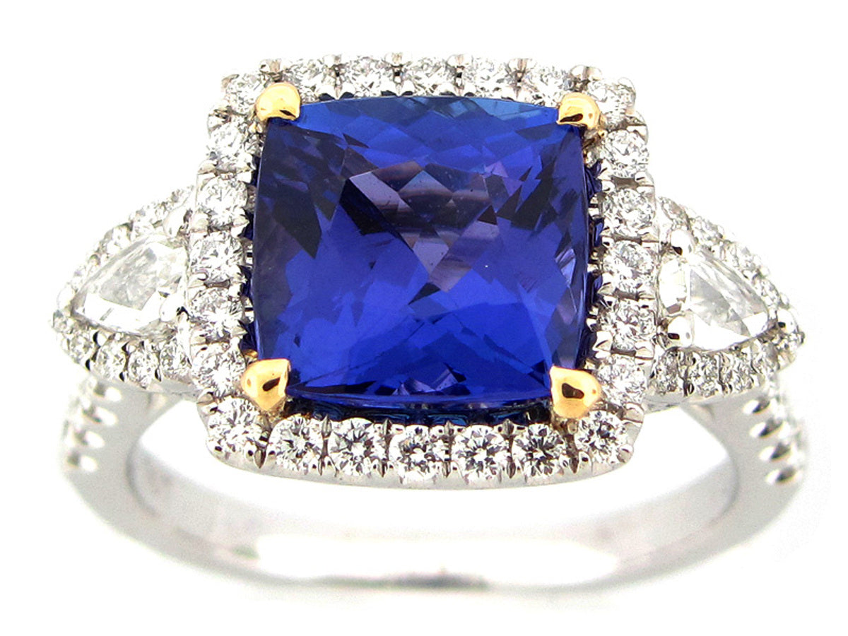 TANZANITE & DIAMOND RING, 18KWY (H)