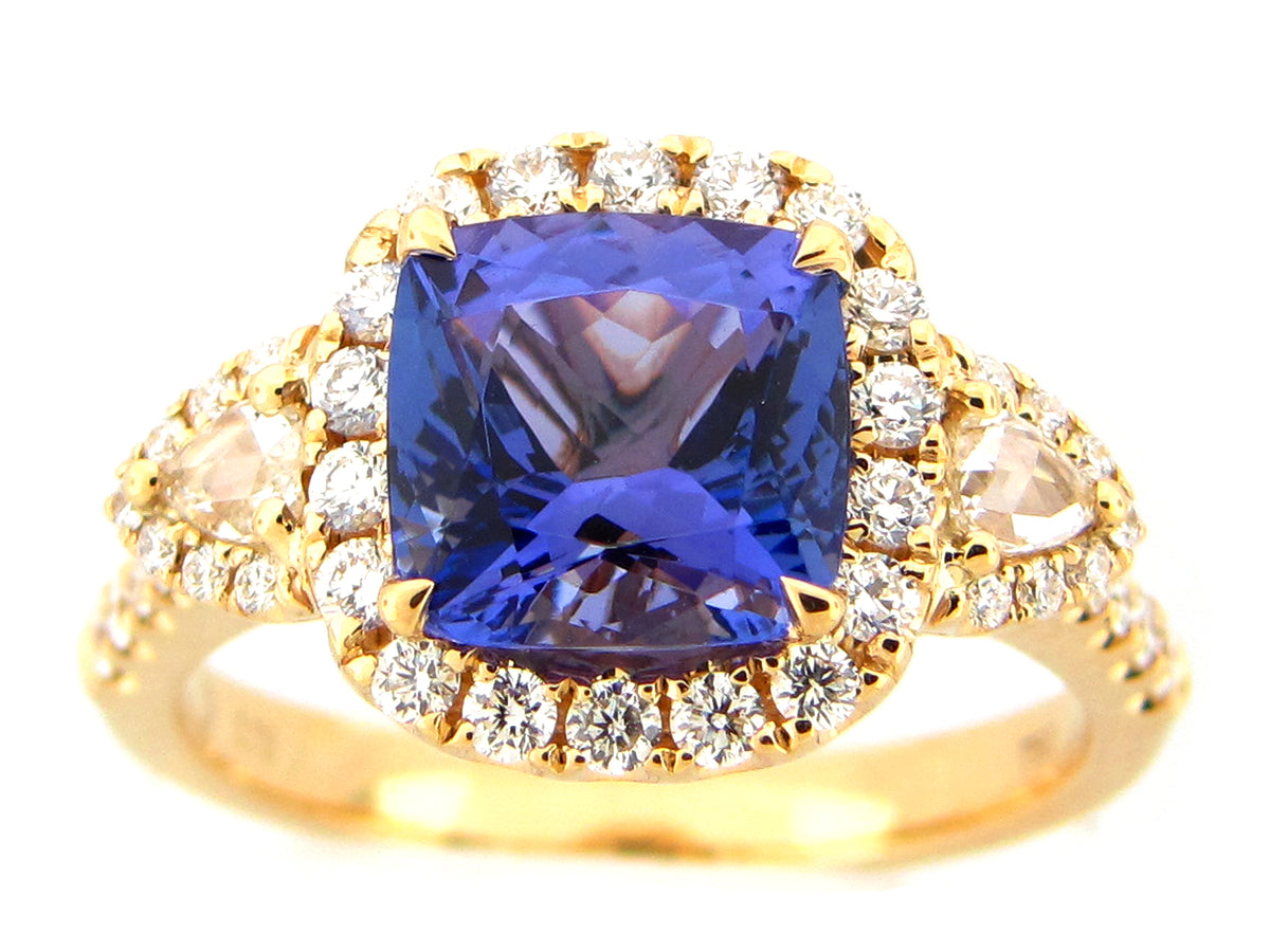 TANZANITE & DIAMOND RING, 18KY (H)