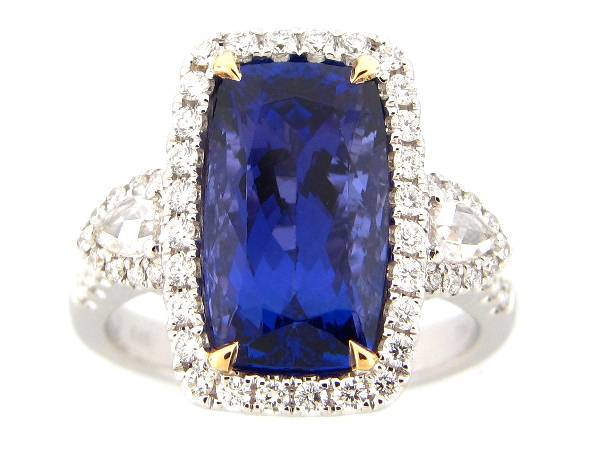 TANZANITE & DIAMOND RING, 18KW (H)