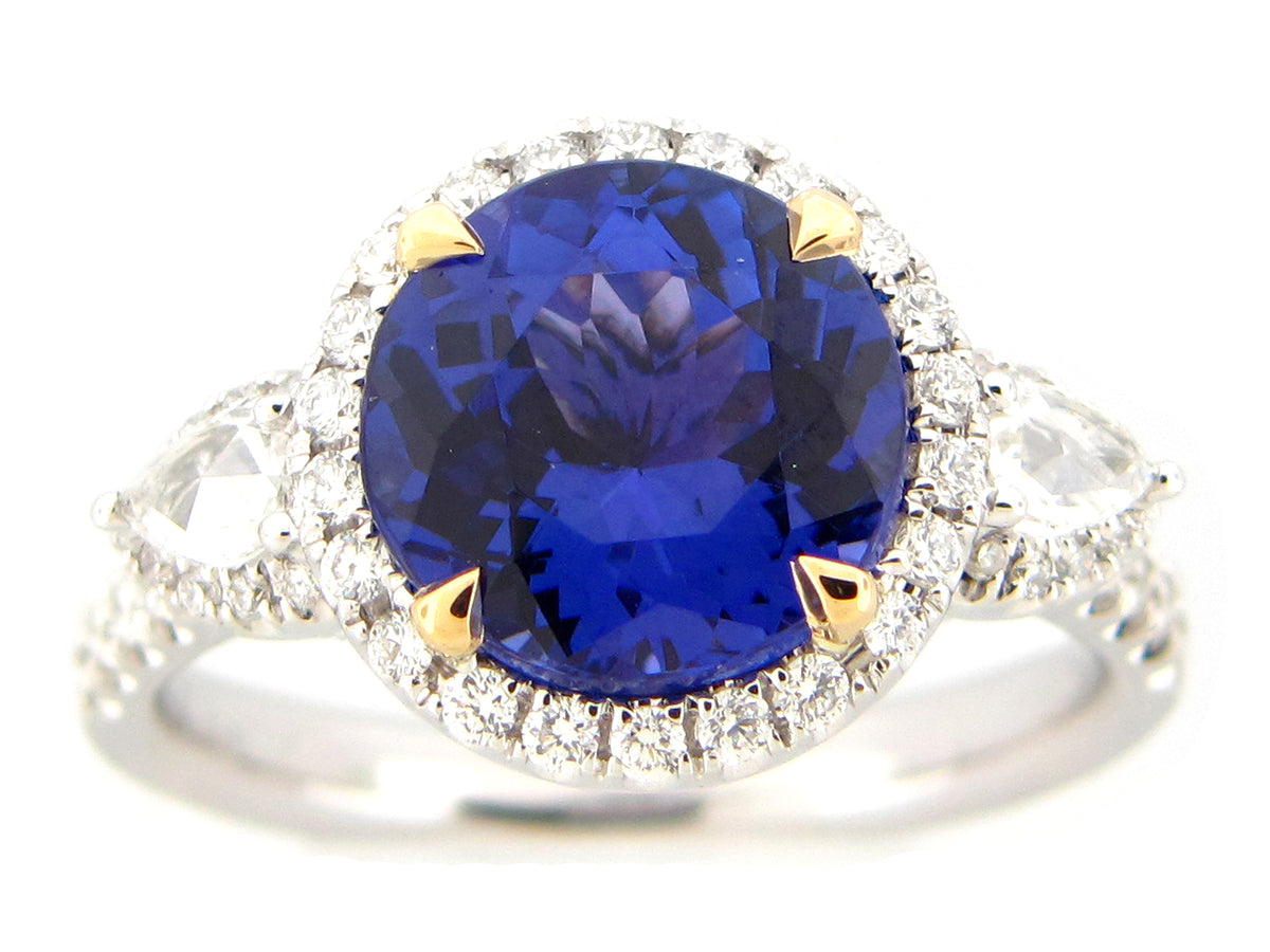 TANZANITE & DIAMOND RING, 18KWY (H)