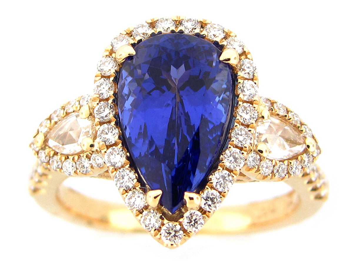 TANZANITE & DIAMOND RING, 18KY (H)
