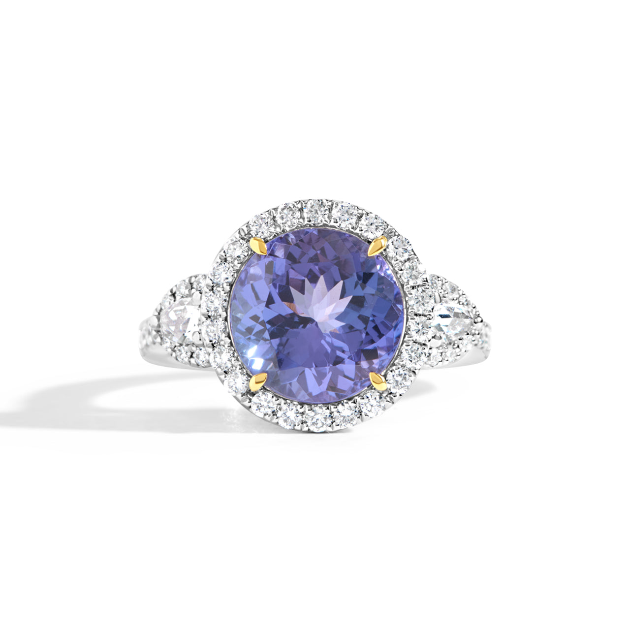 Round Tanzanite & Diamond 3 Stone Ring