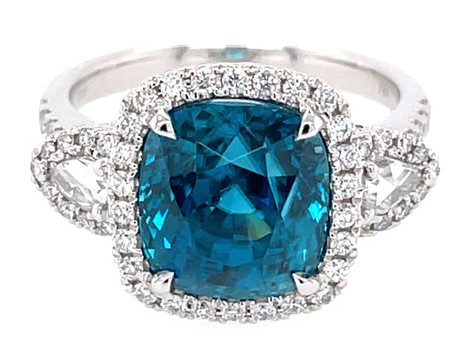 BLUE ZIRCON CUSHION & DIAMOND RING