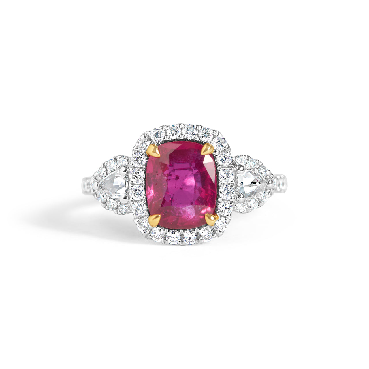 Cushion Ruby & Diamond 3 Stone Ring