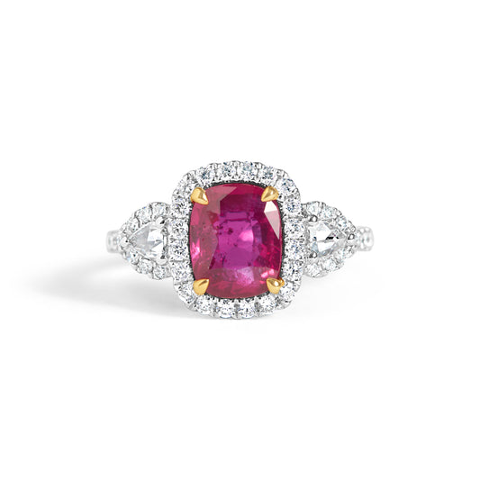 Cushion Ruby & Diamond 3 Stone Ring