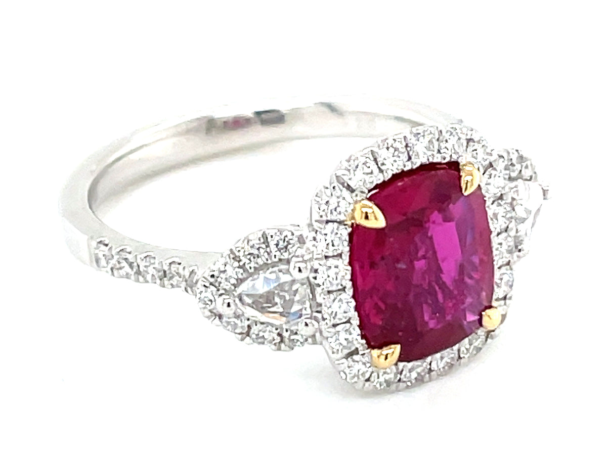 Natural No Heat Ruby Diamond Ring, Plat/18ky, Cdc Certified