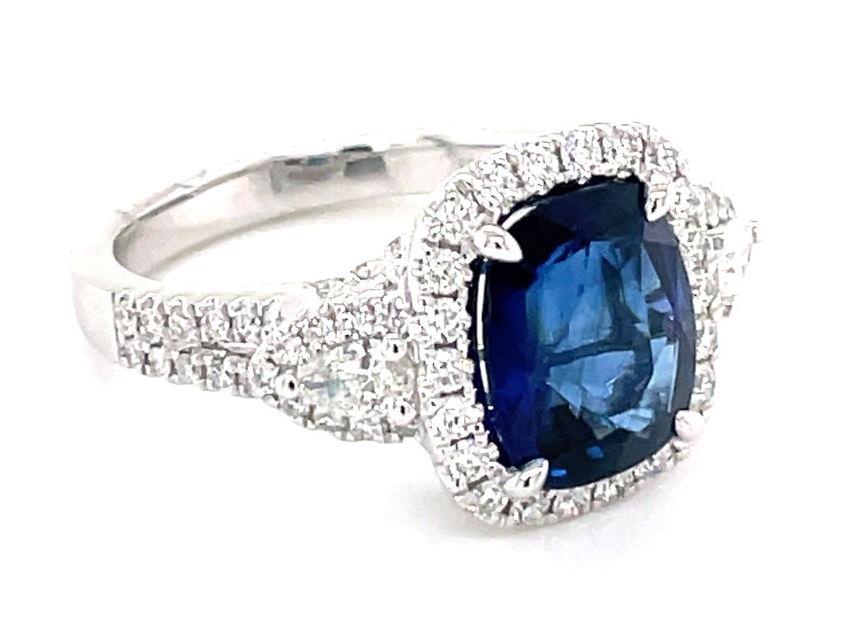 SAPPHIRE & DIAMOND HALO RING, PLAT (H)