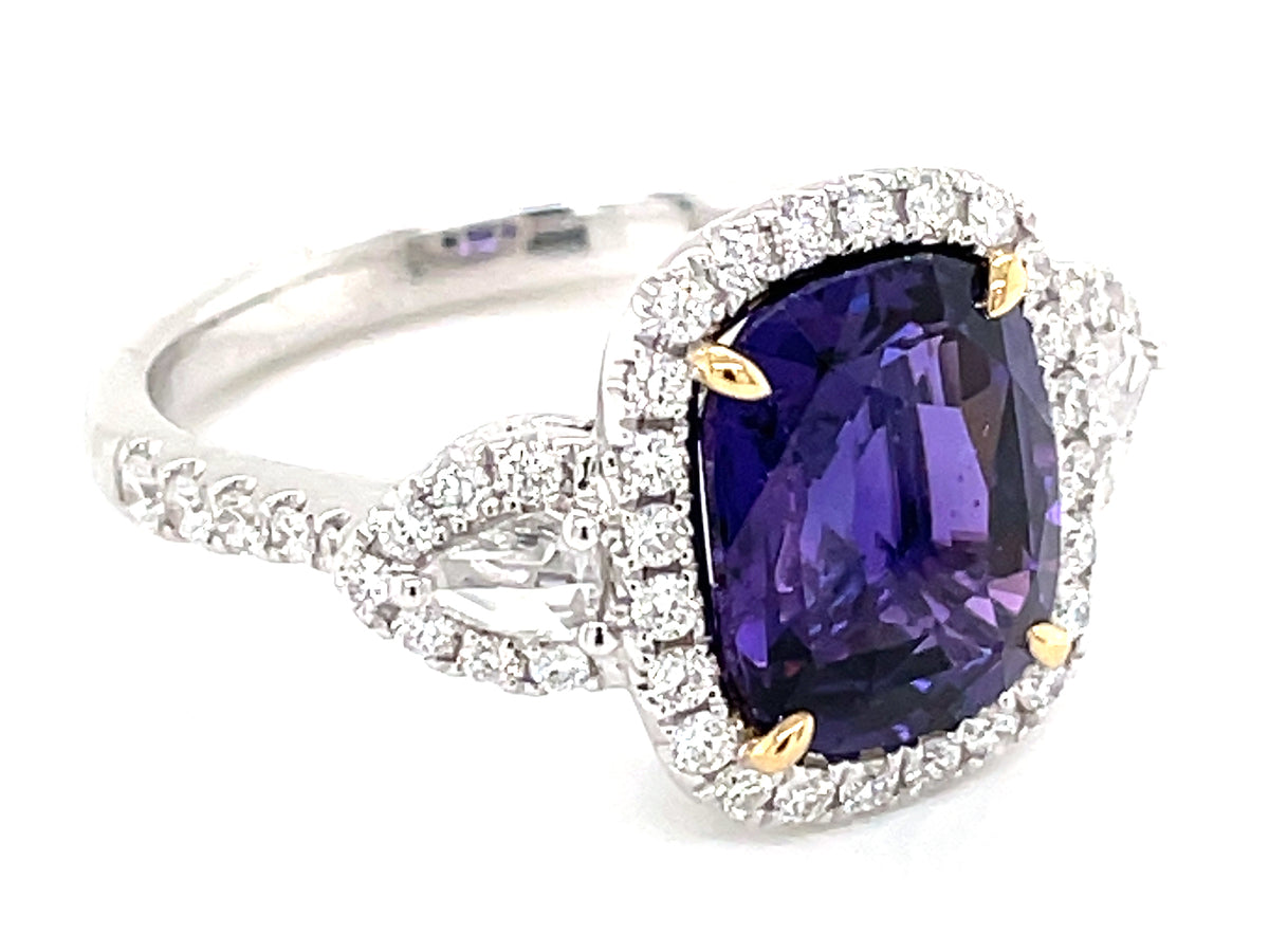 PURPLE SAPPHIRE & DIAMOND RING, 18KWY (H)