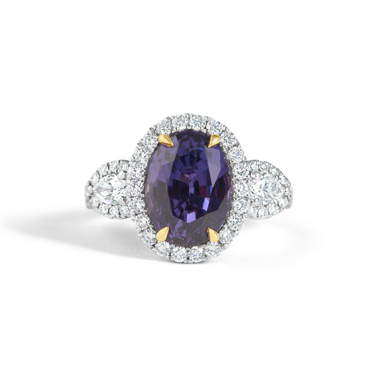 Oval Purple Sapphire & Diamond 3 Stone Ring