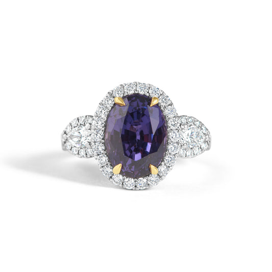 Oval Purple Sapphire & Diamond 3 Stone Ring