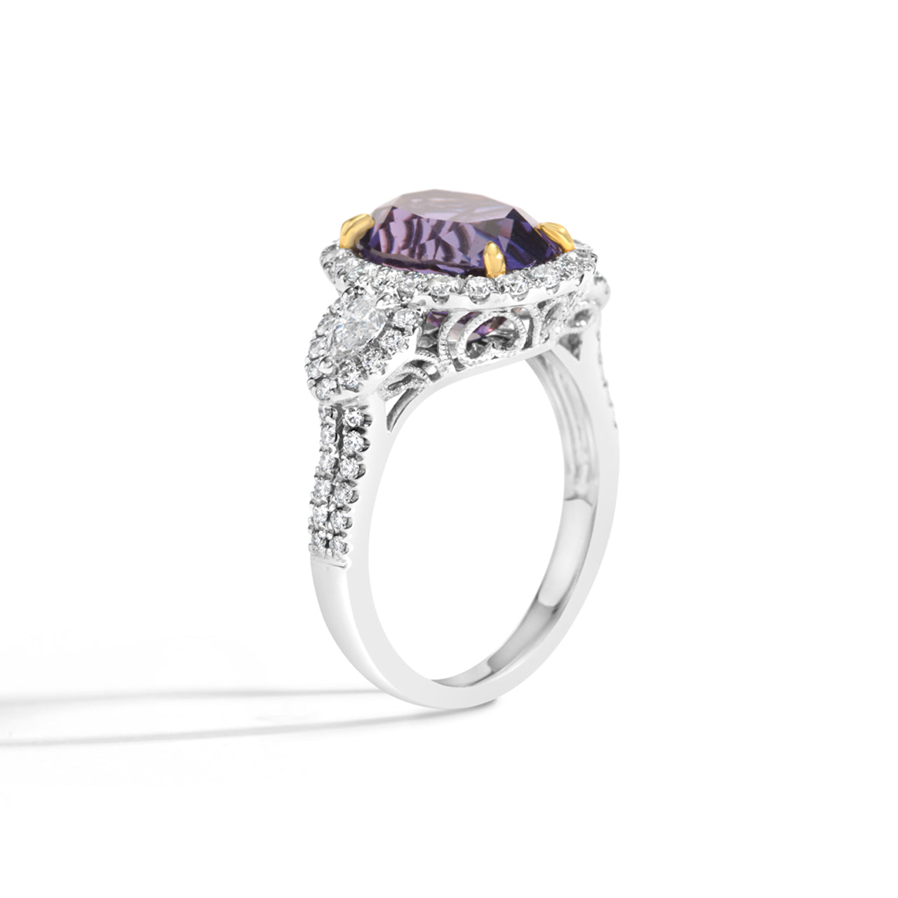 Oval Purple Sapphire & Diamond 3 Stone Ring