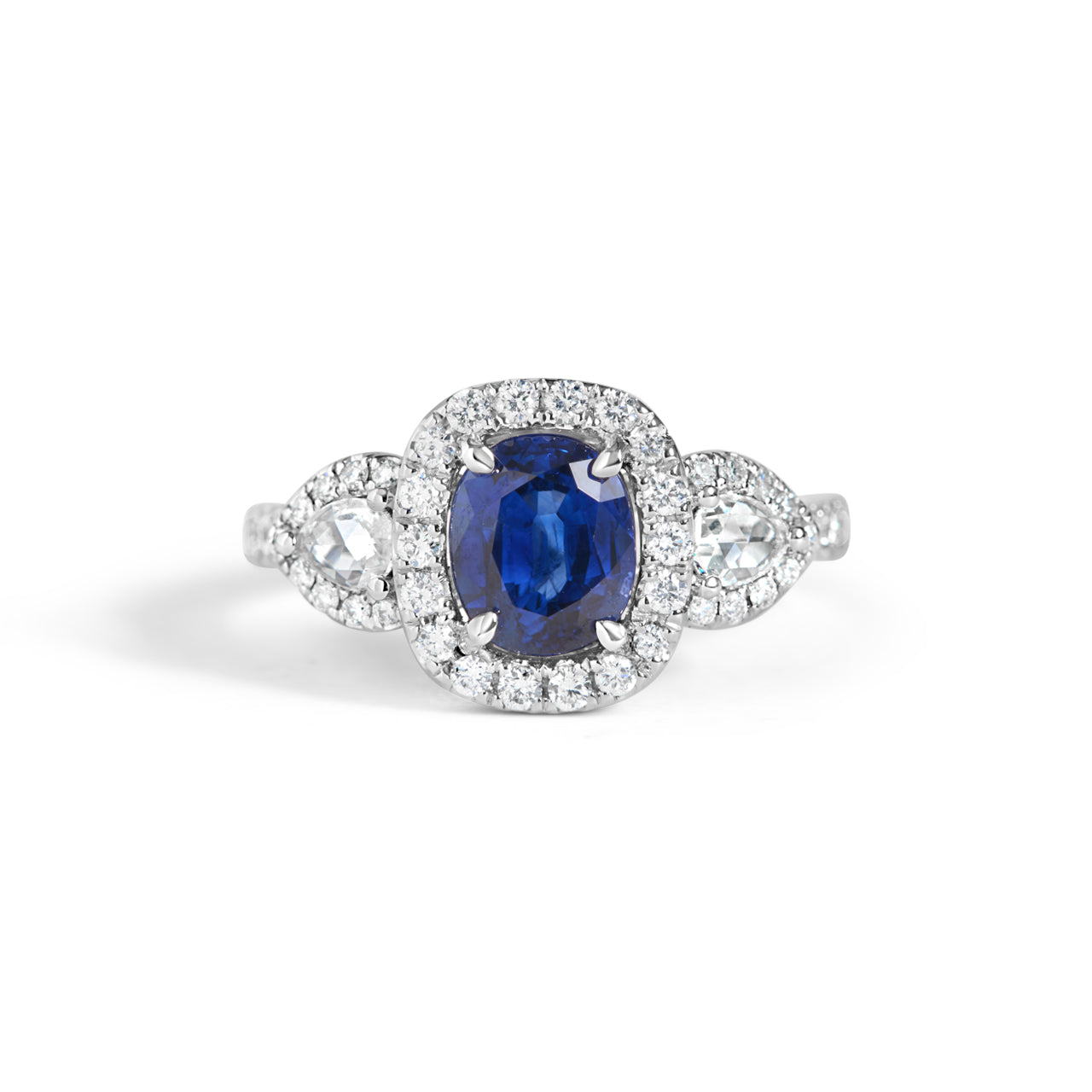 Cushion Sapphire & Diamond 3 Stone Ring
