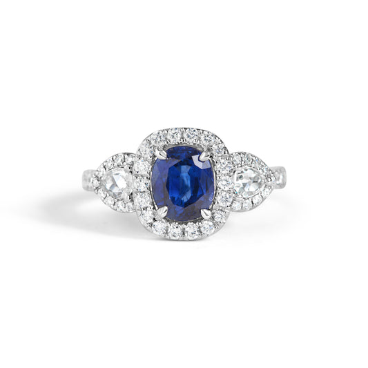 Cushion Sapphire & Diamond 3 Stone Ring