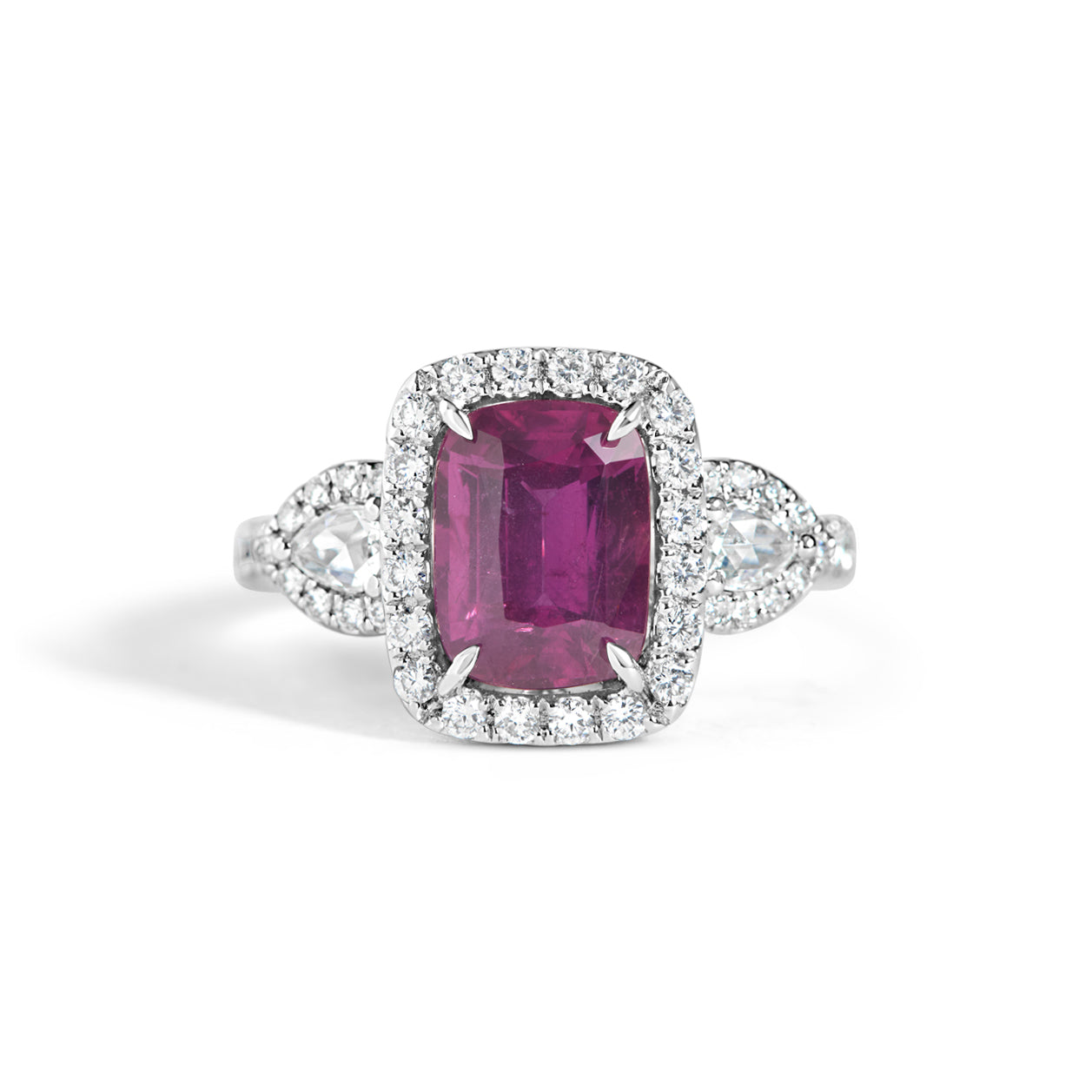 Cushion Purple Sapphire & Diamond 3 Stone Ring