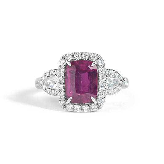 Cushion Purple Sapphire & Diamond 3 Stone Ring