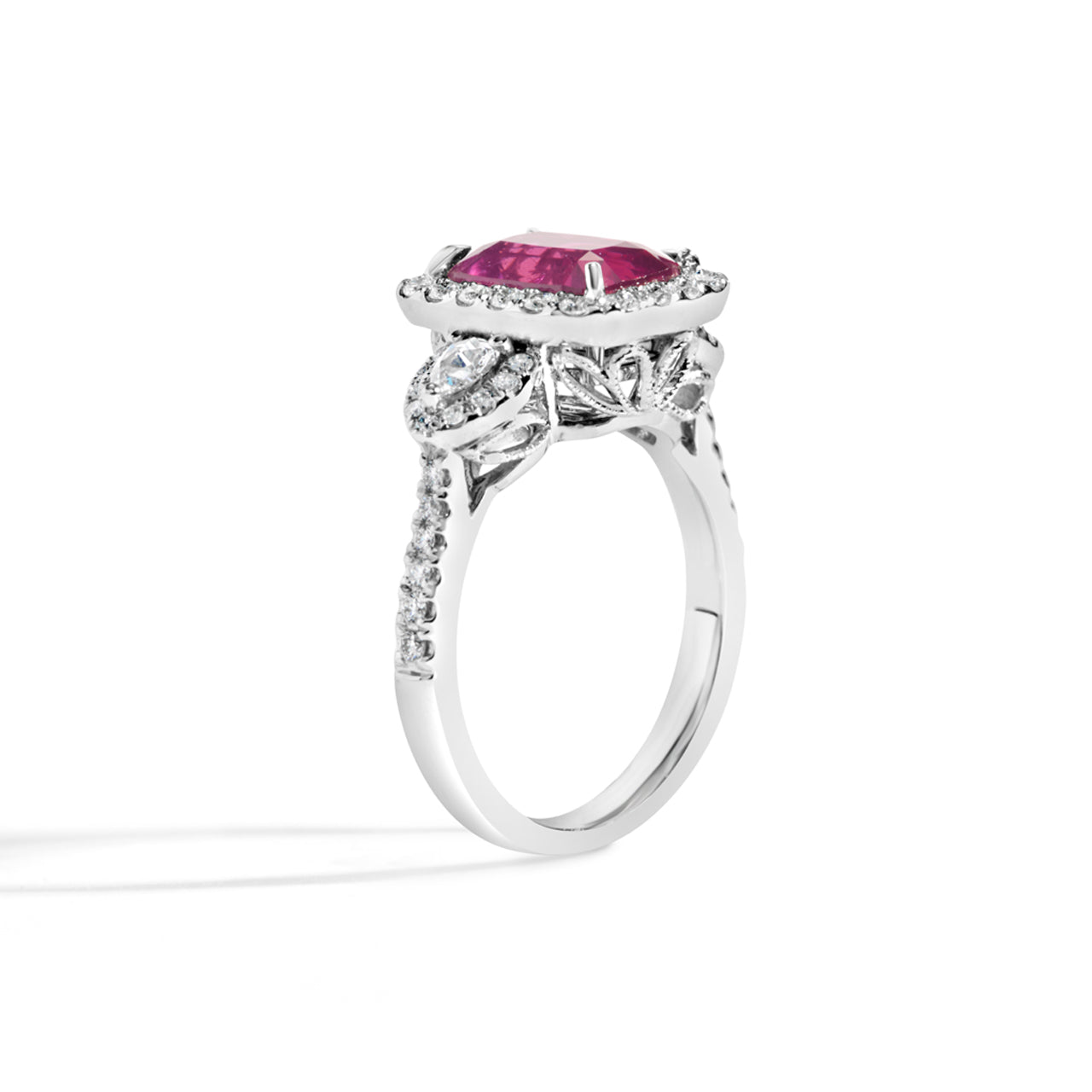 Cushion Purple Sapphire & Diamond 3 Stone Ring