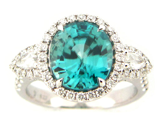 BLUE ZIRCON & DIAMOND RING, 18KW (H)