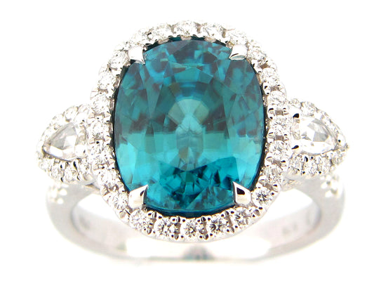 BLUE ZIRCON & DIAMOND RING, 18KW (H)