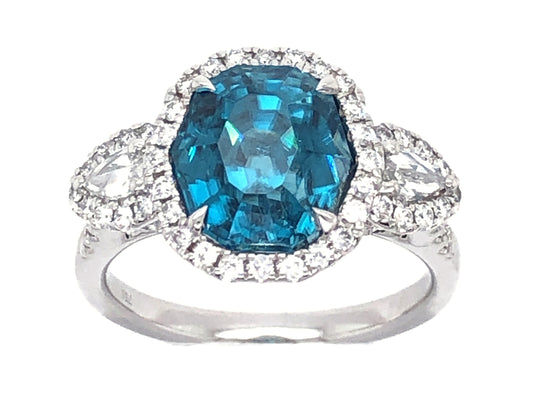 BLUE ZIRCON & DIAMOND RING