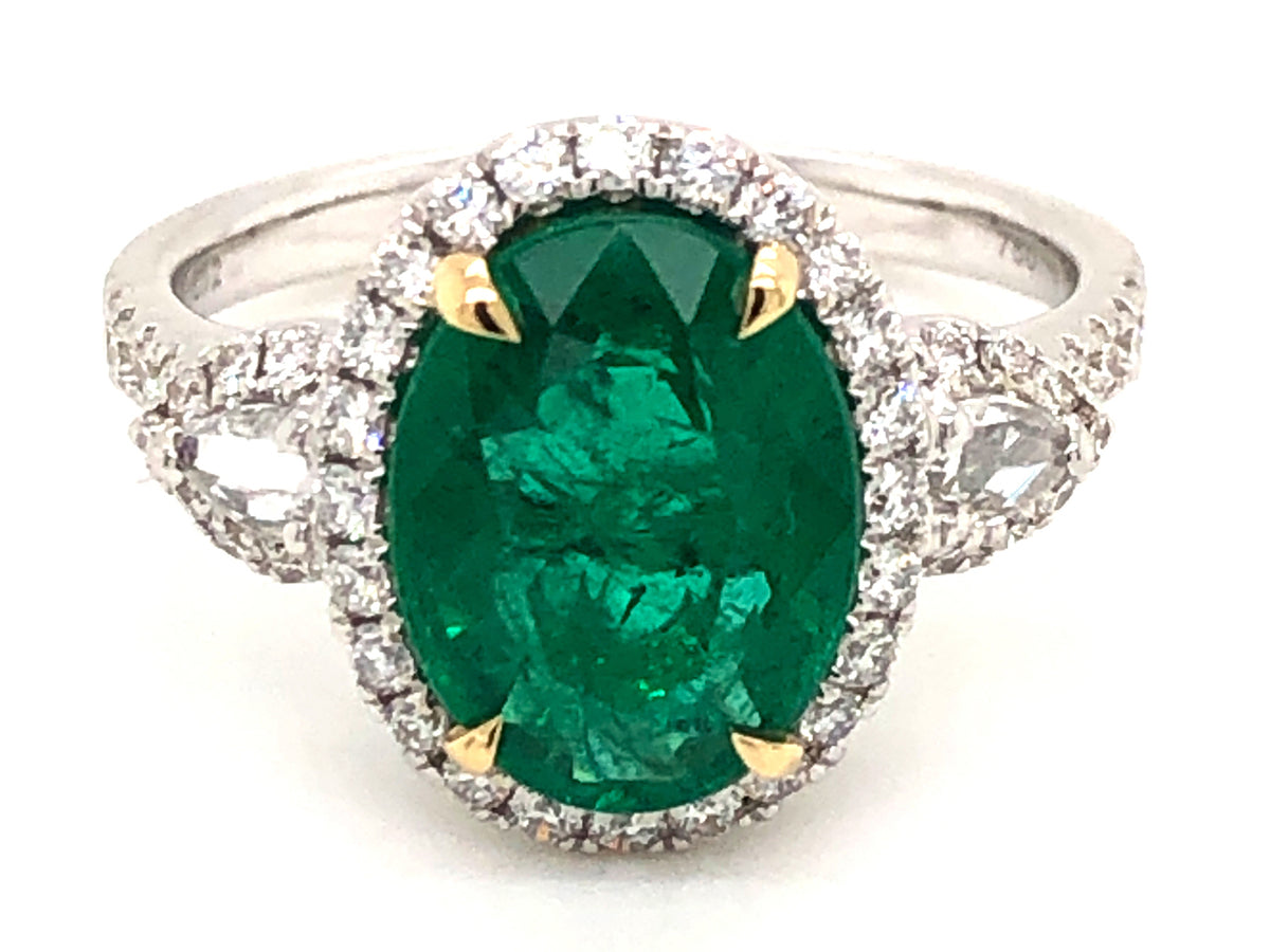 EMERALD & DIAMOND RING, 18KWY (O), GIA CERT #2205206425