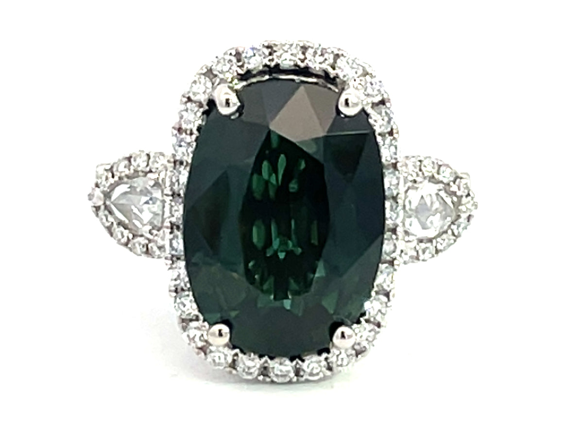 Natural No Heat Green Sapphire Oval Diamond Ring