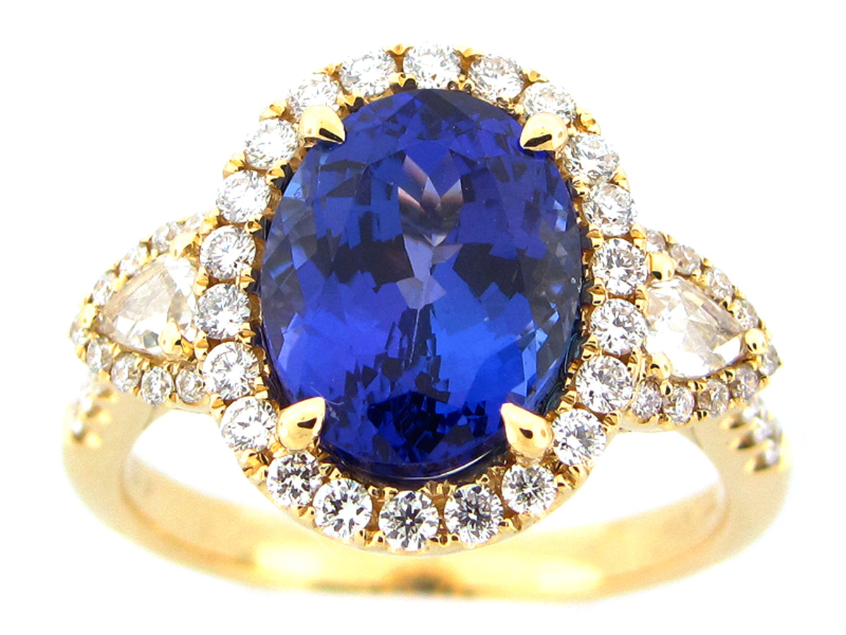 TANZANITE & DIAMOND RING, 18KY (H)