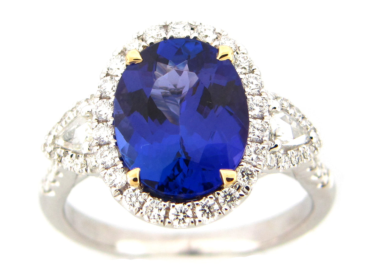 TANZANITE & DIAMOND RING, 18KWY (H)