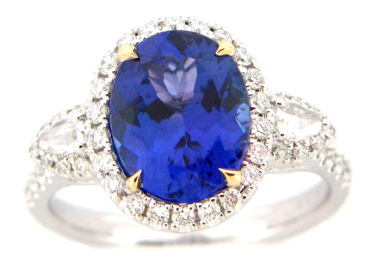 TANZANITE & DIAMOND RING, 18KWY (H)