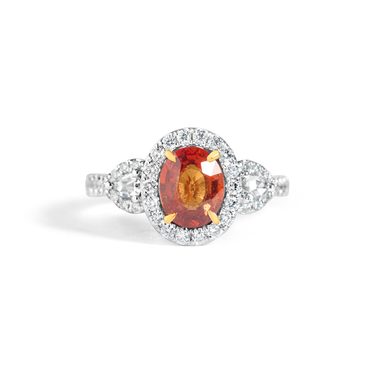 Oval Orange Sapphire & Diamond 3 Stone Ring