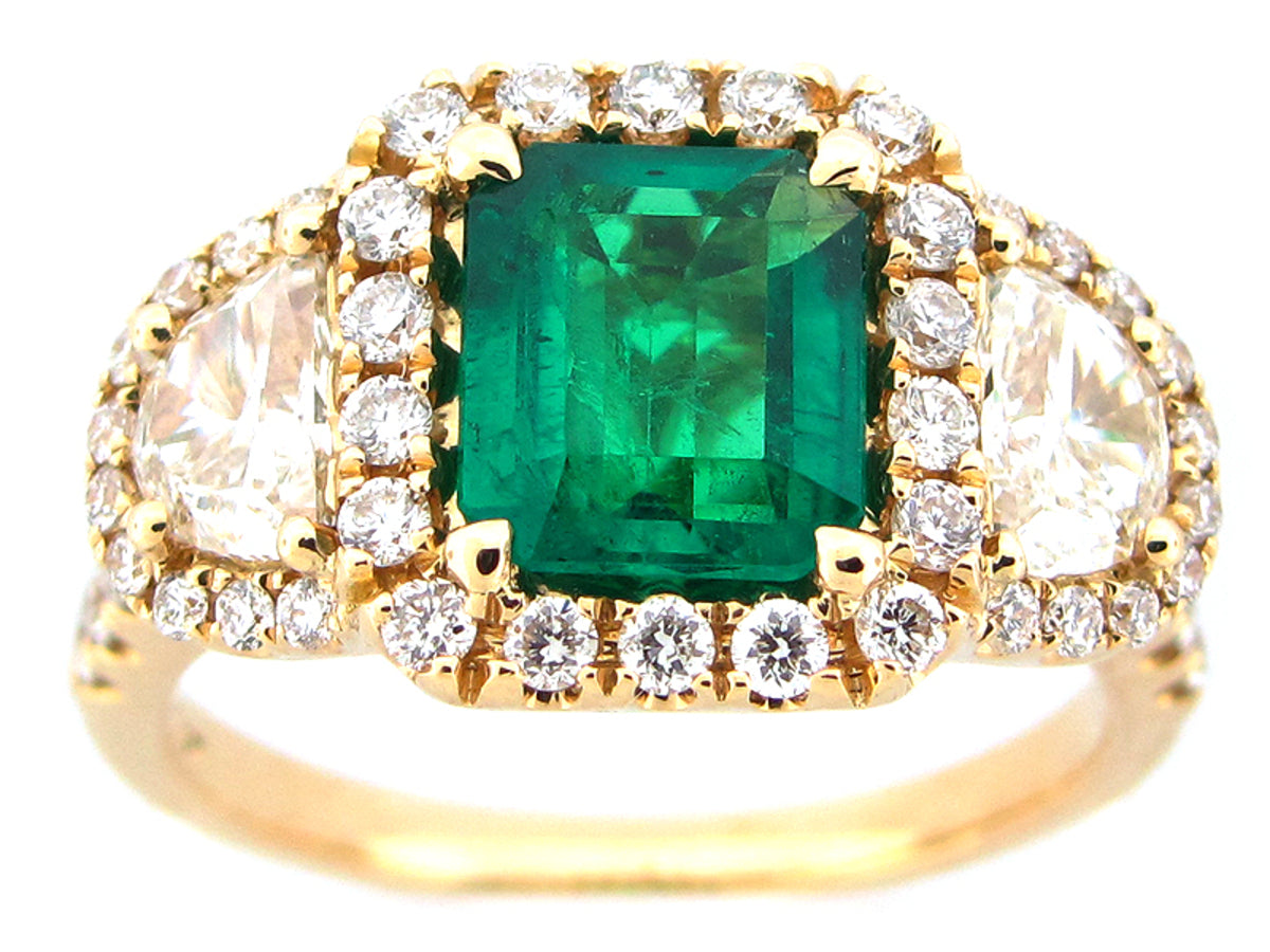 EMERALD & DIAMOND RING, 18KY (O)