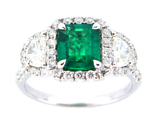EMERALD & DIAMOND RING, PLAT (O)