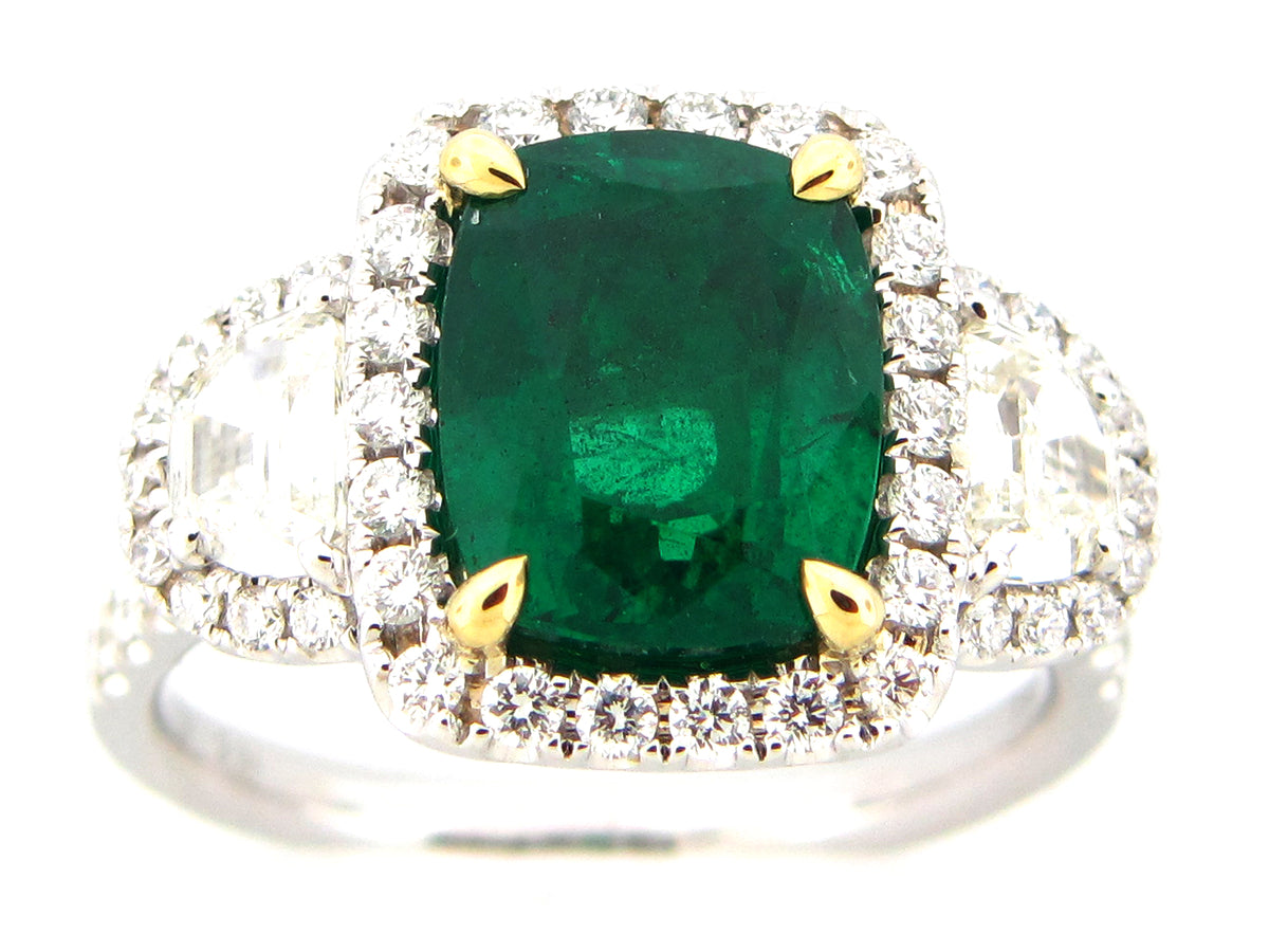 EMERALD & DIAMOND RING, GIA CERT #6183702536, 18KWY (O)
