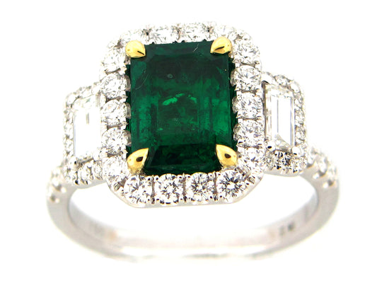 EMERALD & DIAMOND RING, GIA CERT#2185702505, 18KWY (O)