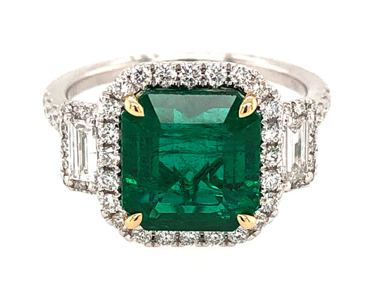 EMERALD & DIAMOND RING, GIA CERT#5201587723, 18KWY (O)