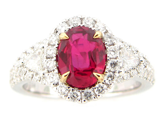 NATURAL NO HEAT RUBY & DIAMOND RING, 18KWY, GIA CERTIFIED