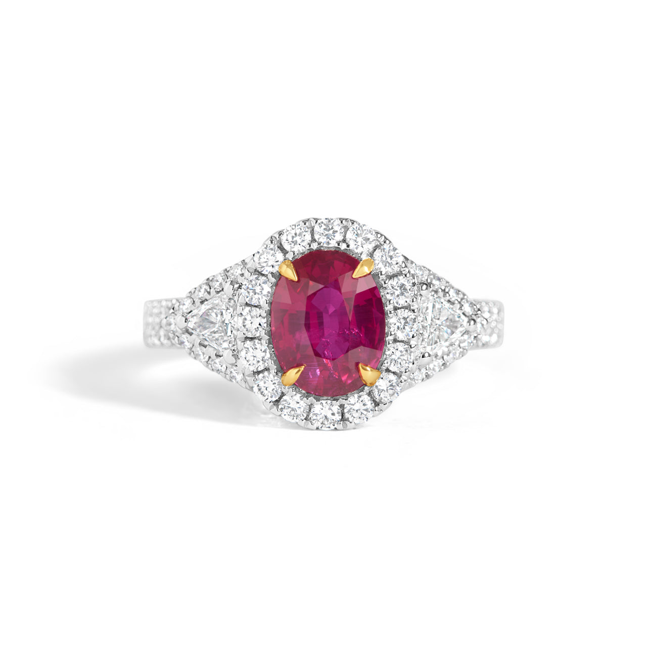 Oval Ruby & Diamond 3 Stone Ring