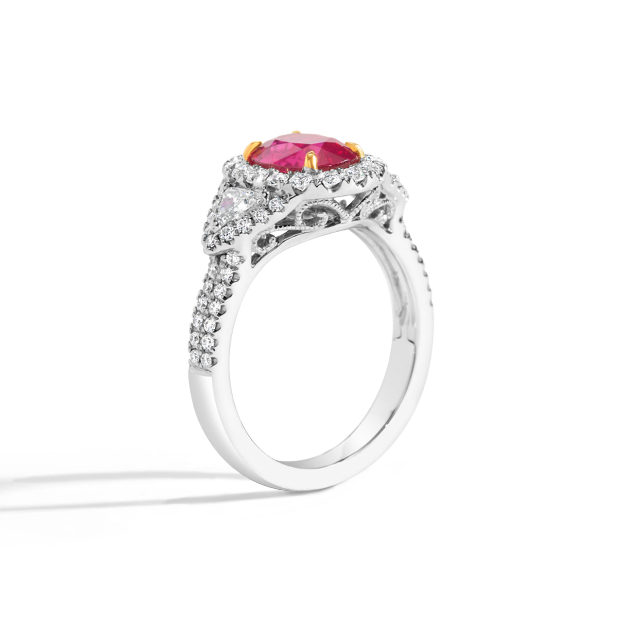 Oval Ruby & Diamond 3 Stone Ring