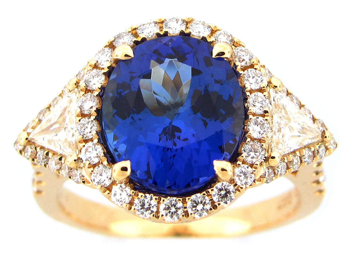 TANZANITE & DIAMOND RING, 18KY (H)