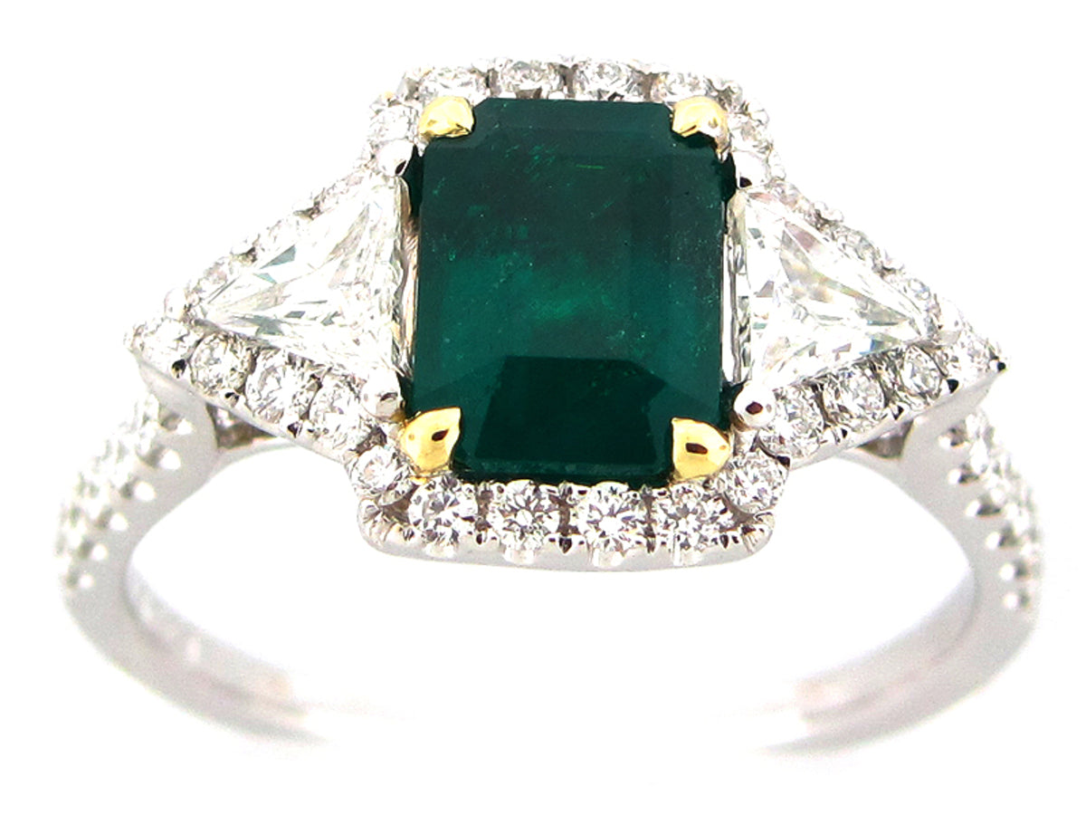 EMERALD & DIAMOND RING, 18KT (O)