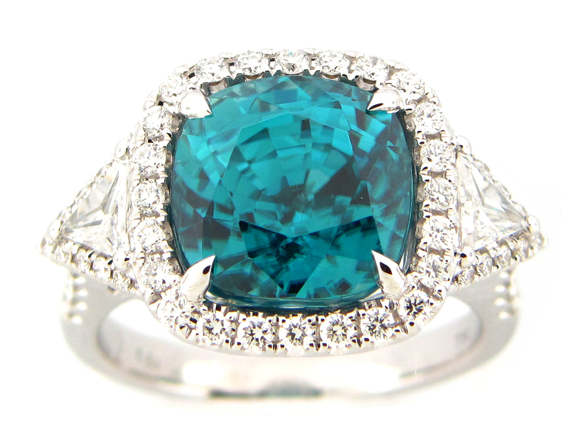 BLUE ZIRCON & DIAMOND RING, GIA CERT# 5182434377, 18KW (H)