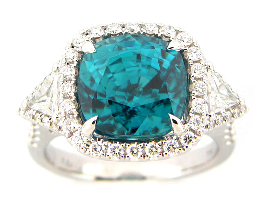 BLUE ZIRCON & DIAMOND RING, GIA CERT# 5182434377, 18KW (H)