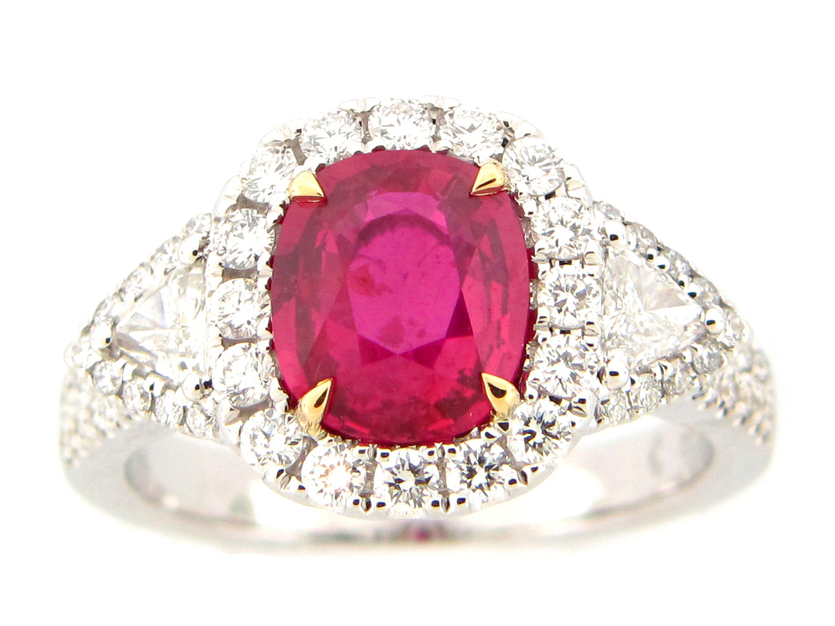 NATURAL NO HEAT RUBY & DIAMOND RING, 18KWY, GRS CERTIFIED
