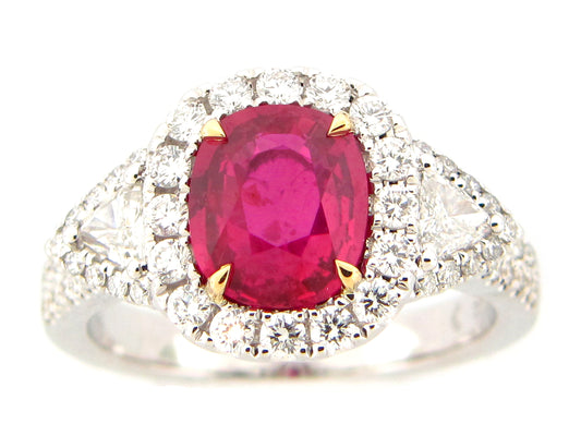 NATURAL NO HEAT RUBY & DIAMOND RING, 18KWY, GRS CERTIFIED