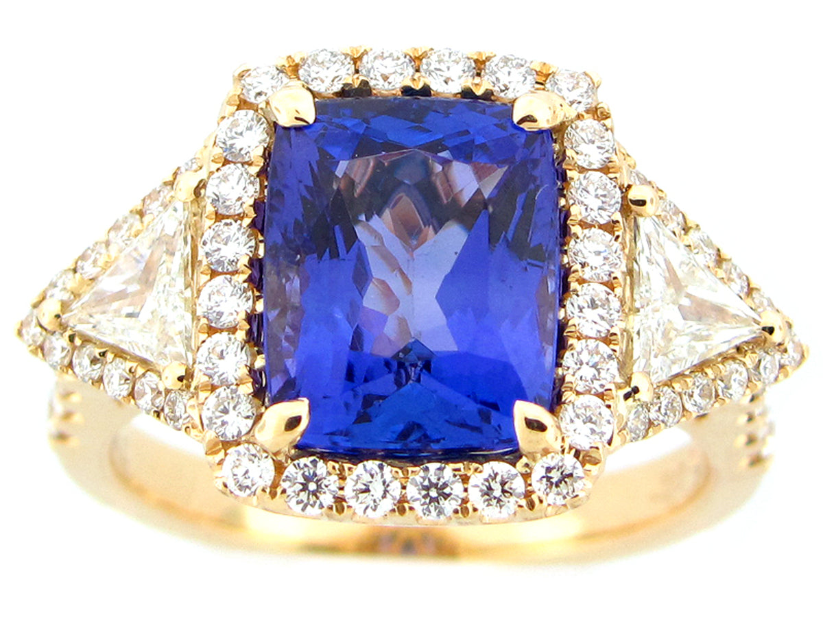 TANZANITE & DIAMOND RING, 18KY (H)