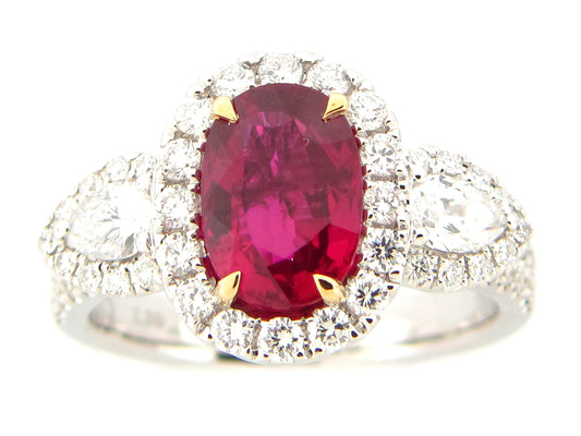 NATURAL NO HEAT RUBY & DIAMOND RING, 18KWY, GRS CERTIFIED