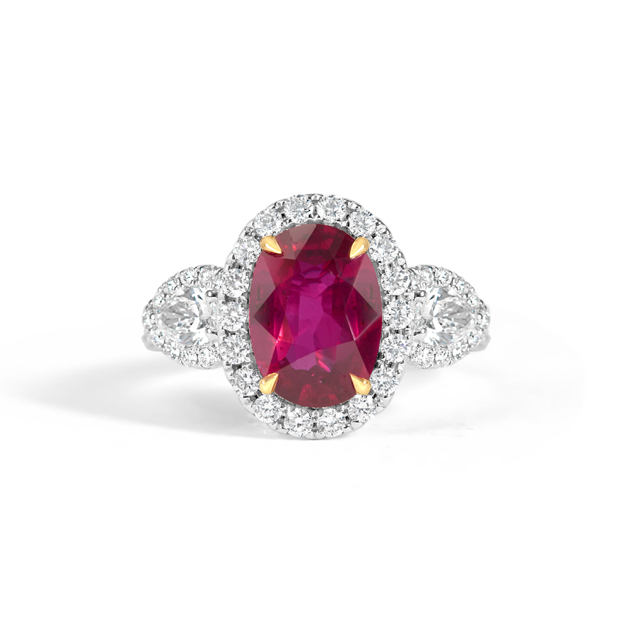 Oval Ruby & Diamond 3 Stone ring