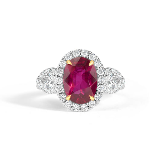 Oval Ruby & Diamond 3 Stone ring