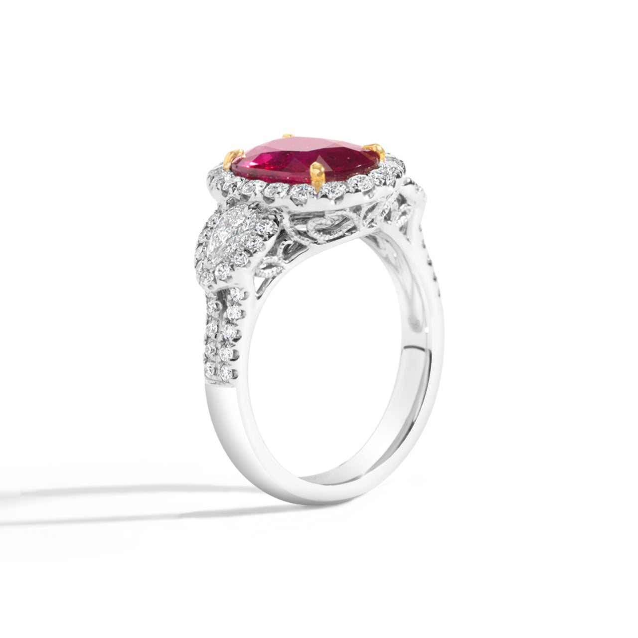 Oval Ruby & Diamond 3 Stone ring